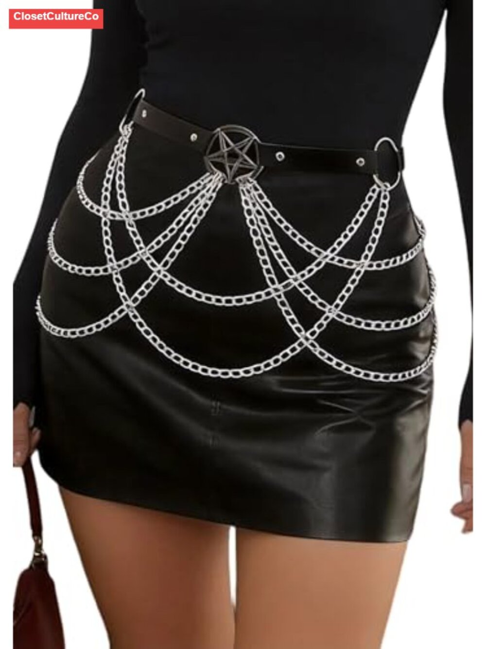 Adjustable Faux Leather Chain Waist Belt Punk Goth Body Accessory for Jeans